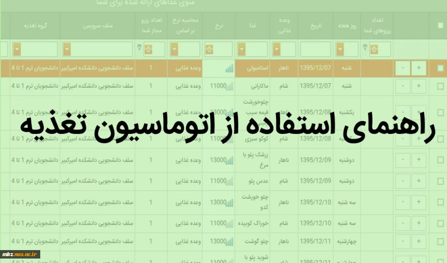 راهنمای رزرو غذا در اتوماسیون تغذیه 2