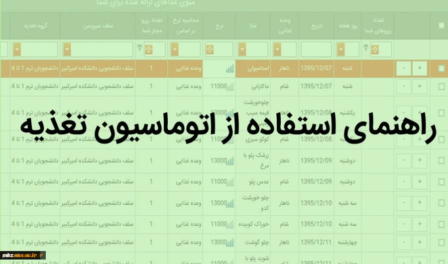 راهنمای رزرو غذا و پرداخت اینترنتی 3