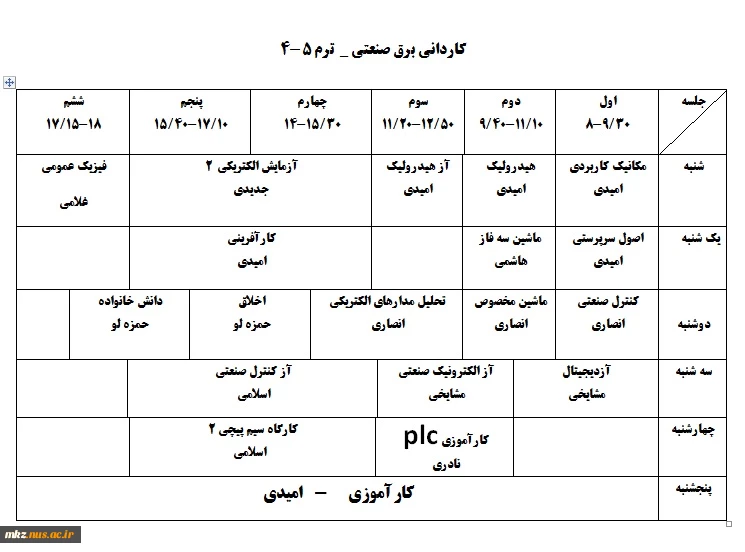 برنامه ترم 4و 5 برق-کاردانی