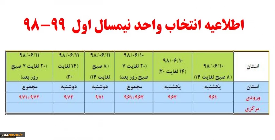اطلاعیه انتخاب واحد981 2