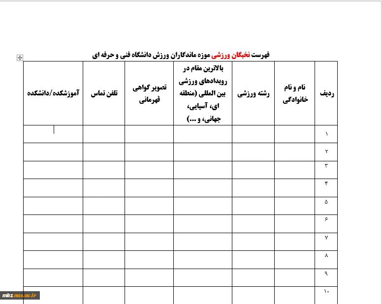 دانشجویان عضو تیم ملی در رشته های ورزشی 2