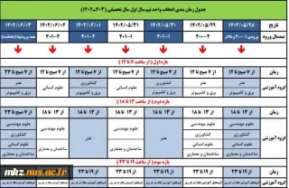 جدول زمانبندی انتخاب واحد
